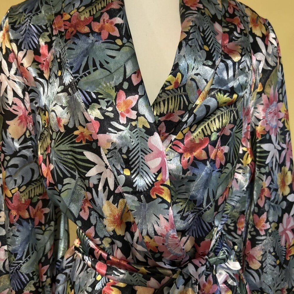 Kimono Robe Hawaiian Lei Palm Floral Multicolor Tie Flowy New Women’s Gift - Picture 4 of 14